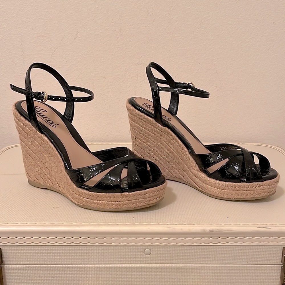 Gucci Monogram Vernice Microguccissima Espadrille Wedges - Picture 6 of 12